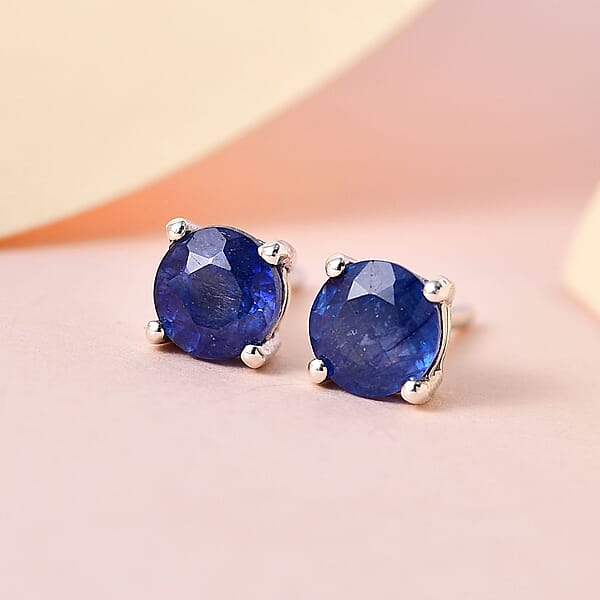 D'Joy Masoala Sapphire (D) 1.50 Ctw Solitaire Stud Earrings In Platinum Over Sterling Silver