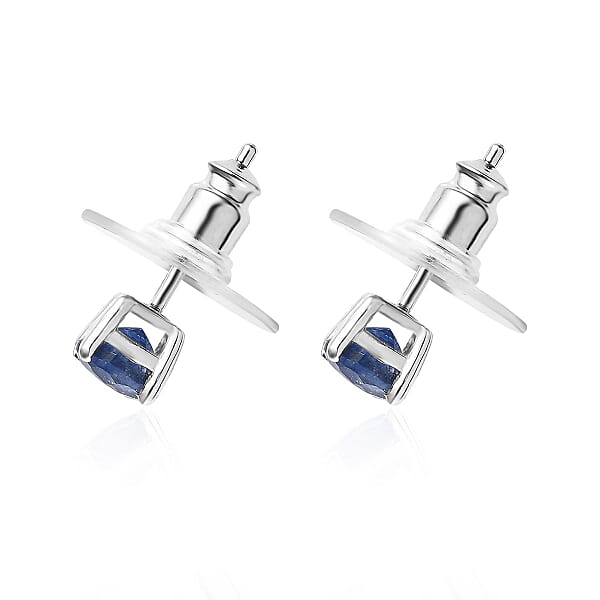 D'Joy Masoala Sapphire (D) 1.50 Ctw Solitaire Stud Earrings In Platinum Over Sterling Silver