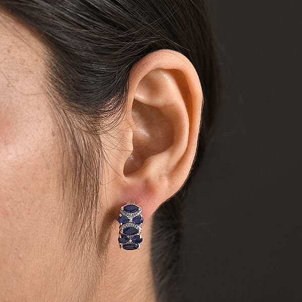 D'Joy Masoala Sapphire (D) 4.10 Ctw Royal Lineage Earrings In Rhodium Over Sterling Silver
