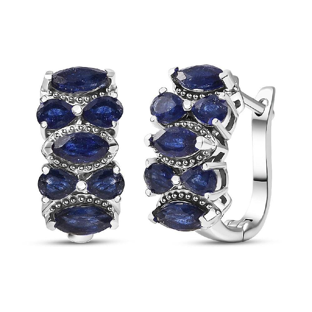 D'Joy Masoala Sapphire (D) 4.10 ctw Royal Lineage Earrings in Rhodium Over Sterling Silver