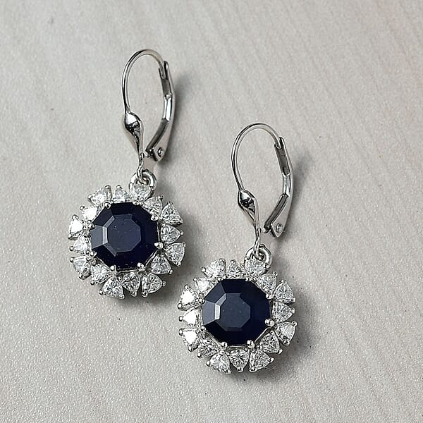 D'Joy Masoala Sapphire (D) And Moissanite 8.10 Ctw Earrings In Rhodium Over Sterling Silver