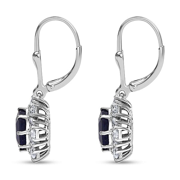D'Joy Masoala Sapphire (D) And Moissanite 8.10 Ctw Earrings In Rhodium Over Sterling Silver