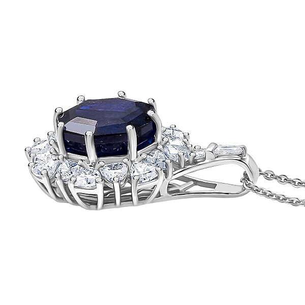 D'Joy Masoala Sapphire (D) And Moissanite 8.20 Ctw Pendant Necklace In Rhodium Over Sterling Silver 20 Inches