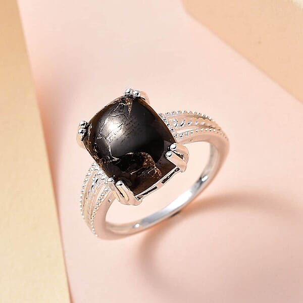 D'Joy Matrix Silver Shungite 3.35 Ctw Solitaire Ring In Sterling Silver