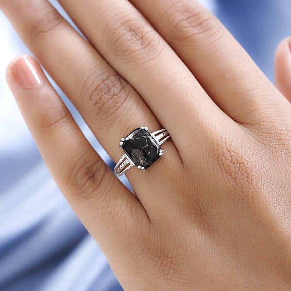 D'Joy Matrix Silver Shungite 3.35 Ctw Solitaire Ring In Sterling Silver