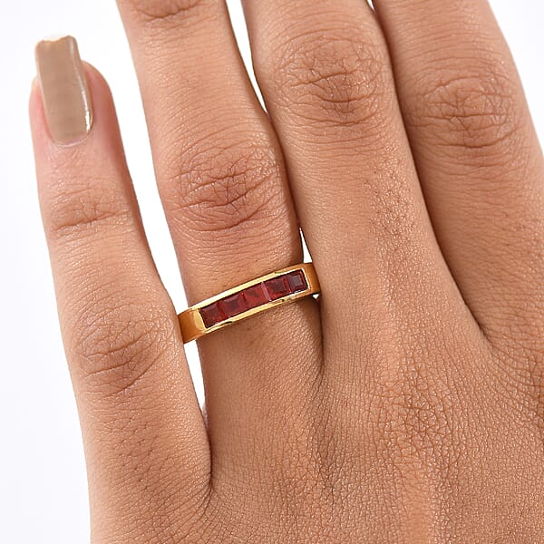 D'Joy Mexican Cherry Fire Opal 0.50 Ctw Art Deco Ring In 18K Vermeil Yellow Gold Over Sterling Silver