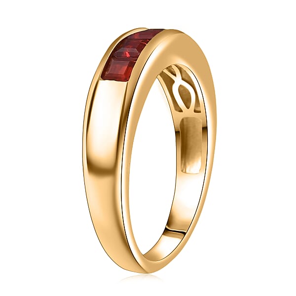 D'Joy Mexican Cherry Fire Opal 0.50 Ctw Art Deco Ring In 18K Vermeil Yellow Gold Over Sterling Silver
