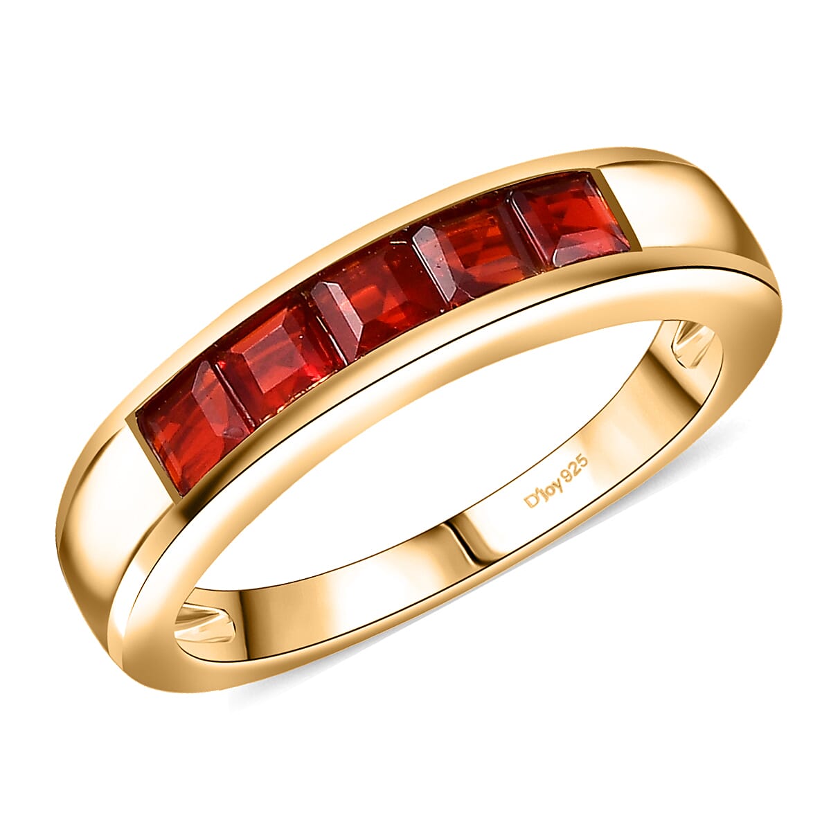 D'Joy Mexican Cherry Fire Opal 0.50 ctw Art Deco Ring in 18K Vermeil Yellow Gold Over Sterling Silver