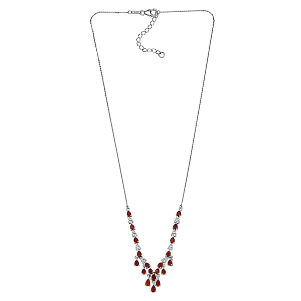 D'Joy Mexican Cherry Fire Opal 3.25 Ctw V-shaped Silhouette Necklace In Rhodium Over Sterling Silver 18 Inches