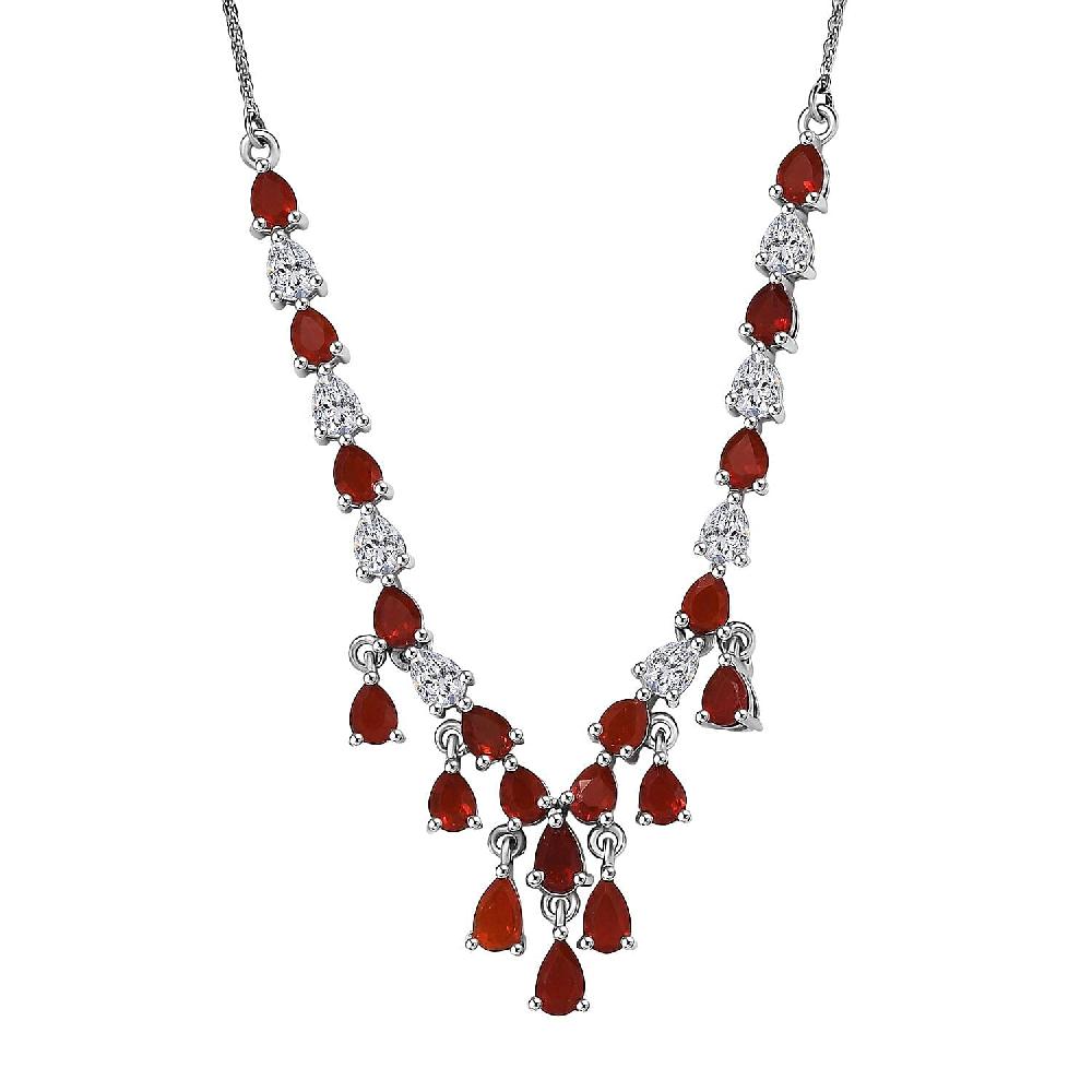 D'Joy Mexican Cherry Fire Opal 3.25 ctw V-shaped Silhouette Necklace in Rhodium Over Sterling Silver 18 Inches