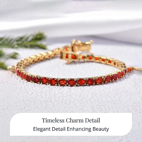D'Joy Mexican Cherry Fire Opal 3.30 Ctw Bracelet In 18K Vermeil Yellow Gold Over Sterling Silver (7.25 In)