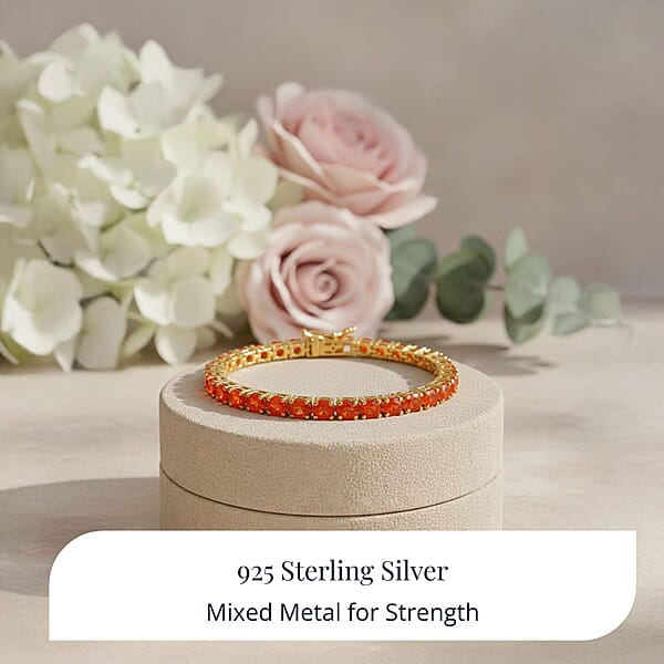 D'Joy Mexican Cherry Fire Opal 3.30 Ctw Bracelet In 18K Vermeil Yellow Gold Over Sterling Silver (7.25 In)