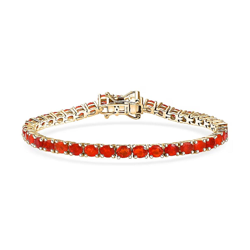 D'Joy Mexican Cherry Fire Opal 3.30 ctw Bracelet in 18K Vermeil Yellow Gold Over Sterling Silver (7.25 In)