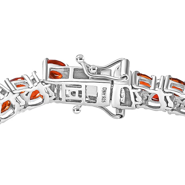 D'Joy Mexican Cherry Fire Opal And Moissanite 7.60 Ctw Vine Of Fiery Bloom Bracelet In Rhodium Over Sterling Silver (7.25 In)