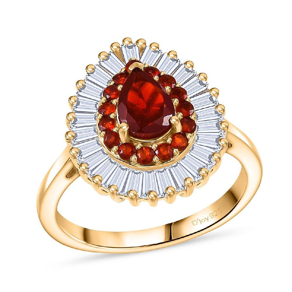 D'Joy Mexican Cherry Fire Opal Moissanite Ring in 18K Vermeil YG Over Sterling Silver 1.65 ctw