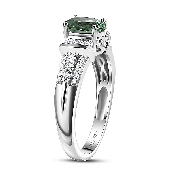 D'Joy Mint Tourmaline Diamond Ring In Rhodium Over Sterling Silver 1.10 Ctw