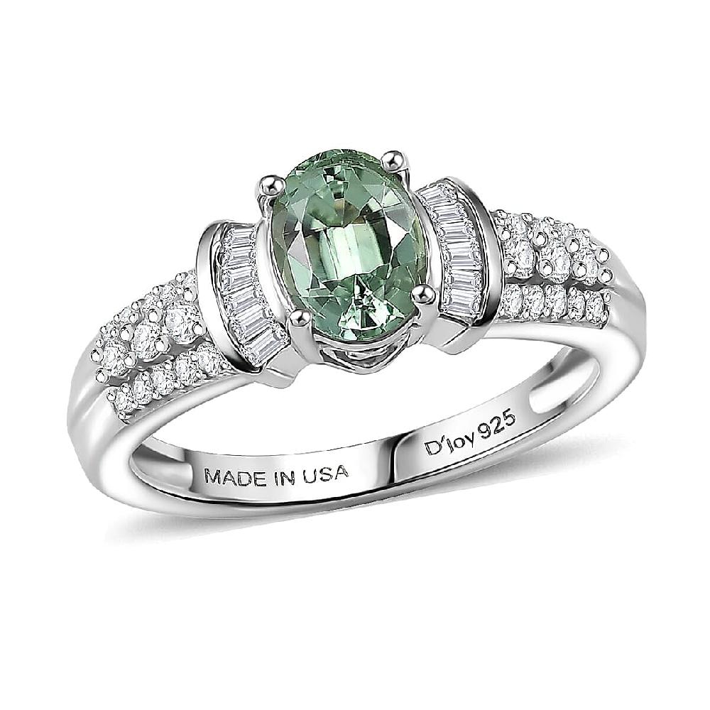 D'Joy Mint Tourmaline Diamond Ring in Rhodium Over Sterling Silver 1.10 ctw