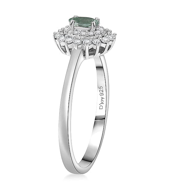 D'Joy Mint Tourmaline Moissanite Ring In Rhodium Over Sterling Silver 0.60 Ctw