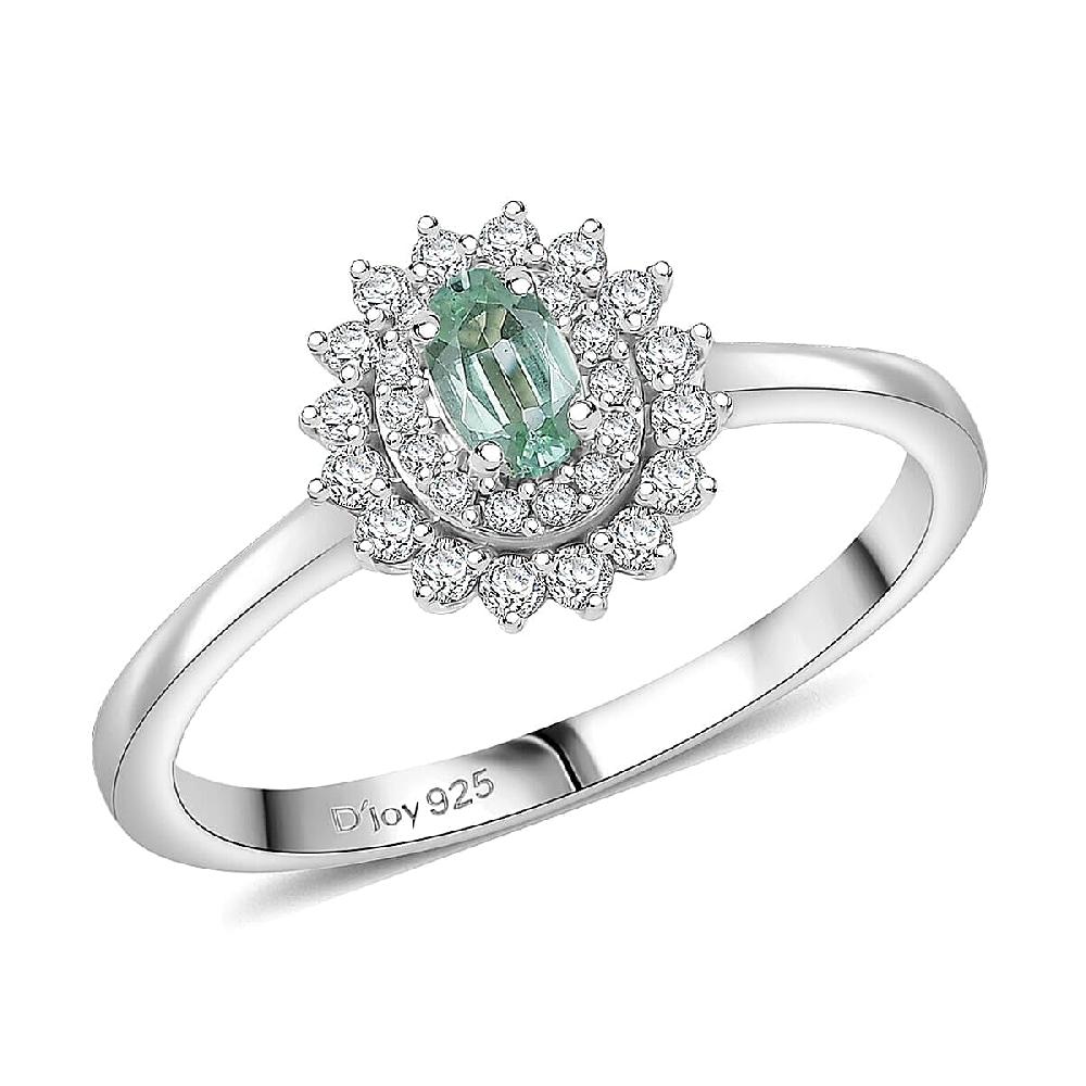 D'Joy Mint Tourmaline Moissanite Ring in Rhodium Over Sterling Silver 0.60 ctw
