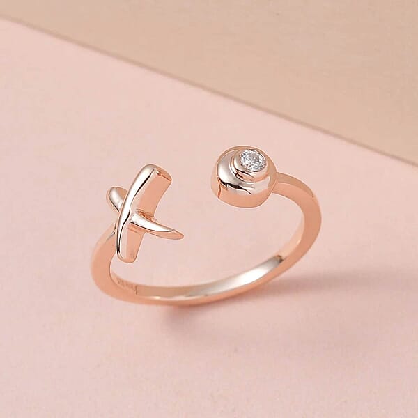 D'Joy Moissanite 0.05 Ctw XO Open Band Ring In Vermeil Rose Gold Over Sterling Silver