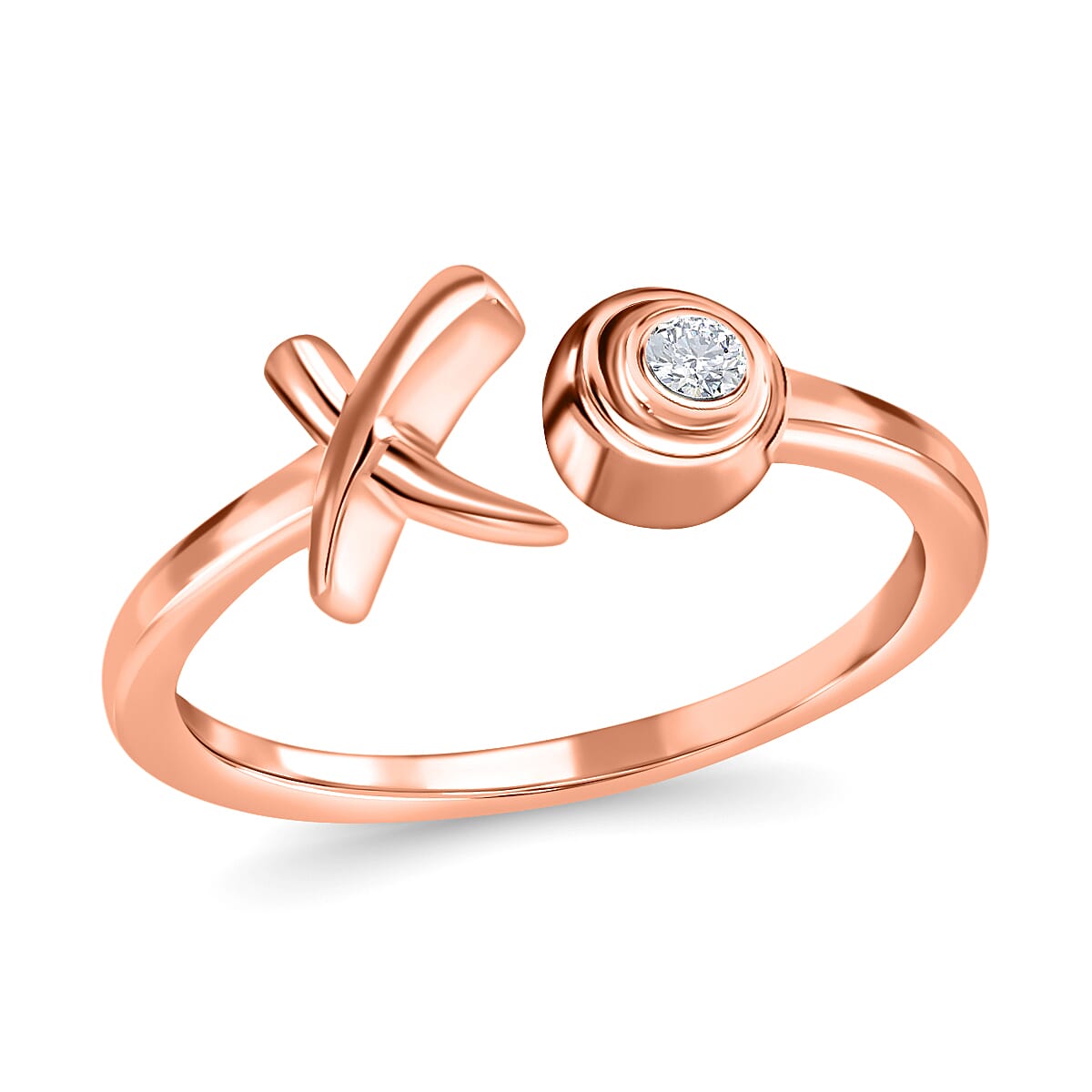 D'Joy Moissanite 0.05 ctw XO Open Band Ring in Vermeil Rose Gold Over Sterling Silver