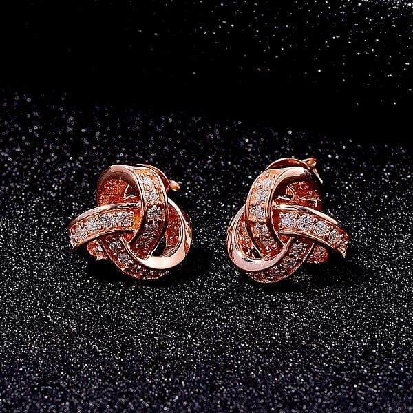 D'Joy Moissanite 0.35 Ctw Knot Stud Earrings In Vermeil Rose Gold Over Sterling Silver