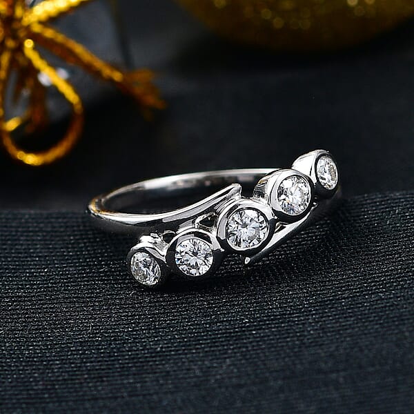 D'Joy Moissanite 0.50 Ctw Bypass Ring In Platinum Over Sterling Silver