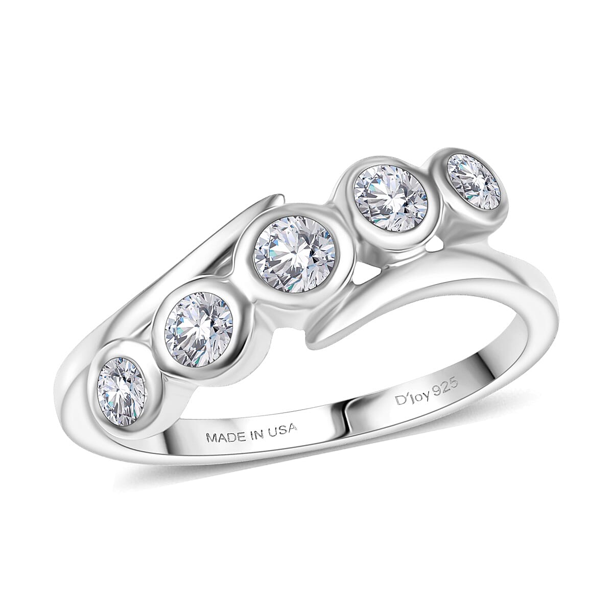 D'Joy Moissanite 0.50 ctw Bypass Ring in Platinum Over Sterling Silver