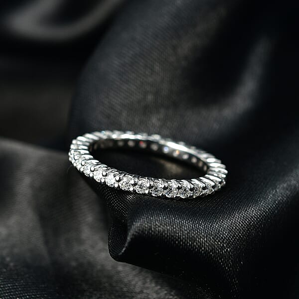 D'Joy Moissanite 0.90 Ctw Eternity Band Ring In Rhodium Over Sterling Silver