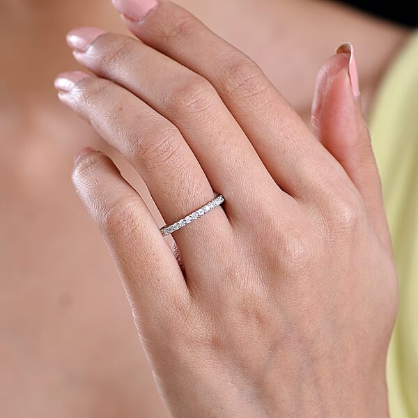D'Joy Moissanite 0.90 Ctw Eternity Band Ring In Rhodium Over Sterling Silver