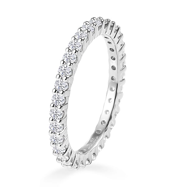 D'Joy Moissanite 0.90 Ctw Eternity Band Ring In Rhodium Over Sterling Silver