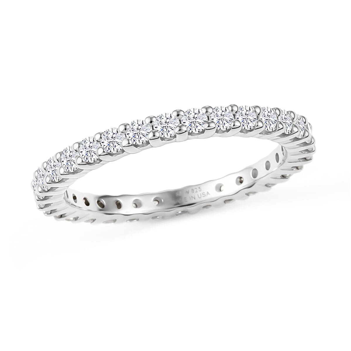 D'Joy Moissanite 0.90 ctw Eternity Band Ring in Rhodium Over Sterling Silver