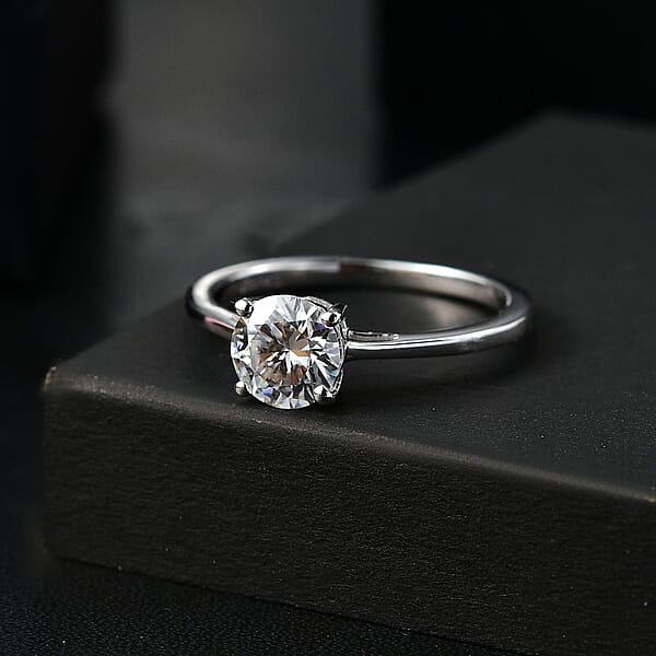 D'Joy Moissanite 0.90 Ctw Solitaire Ring In Rhodium Over Sterling Silver (Del. In 5-7 Days)