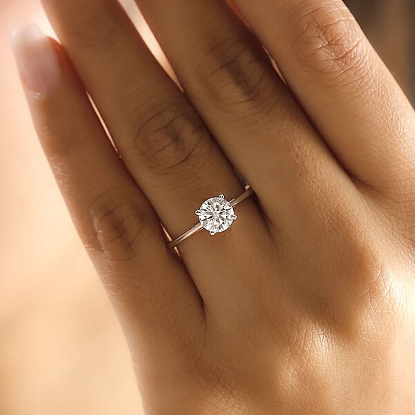 D'Joy Moissanite 0.90 Ctw Solitaire Ring In Rhodium Over Sterling Silver (Del. In 5-7 Days)