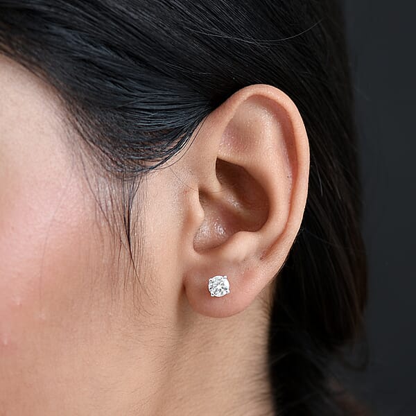 D'Joy Moissanite 0.90 Ctw Solitaire Stud Earrings In Rhodium Over Sterling Silver
