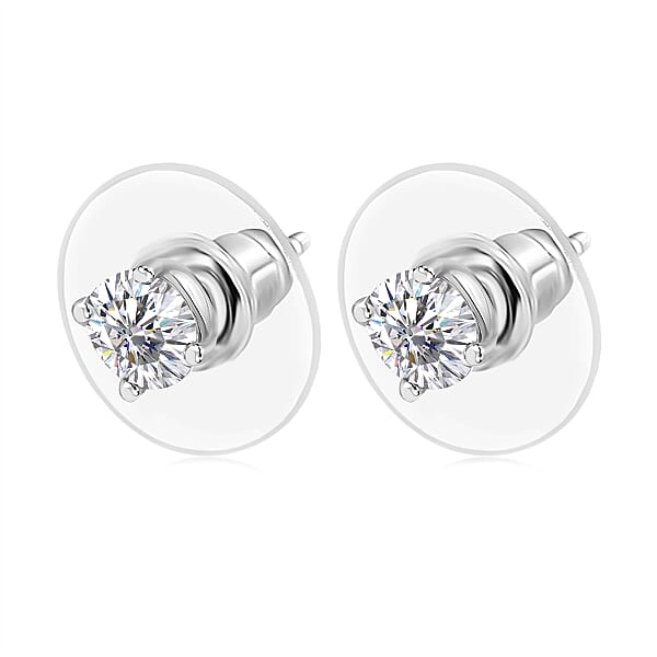 D'Joy Moissanite 0.90 Ctw Solitaire Stud Earrings In Rhodium Over Sterling Silver