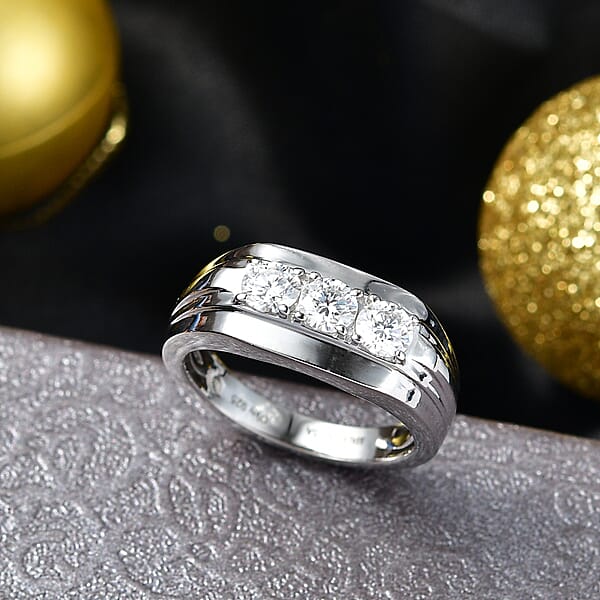 D'Joy Moissanite 1.00 Ctw Men's Ring In Rhodium Over Sterling Silver