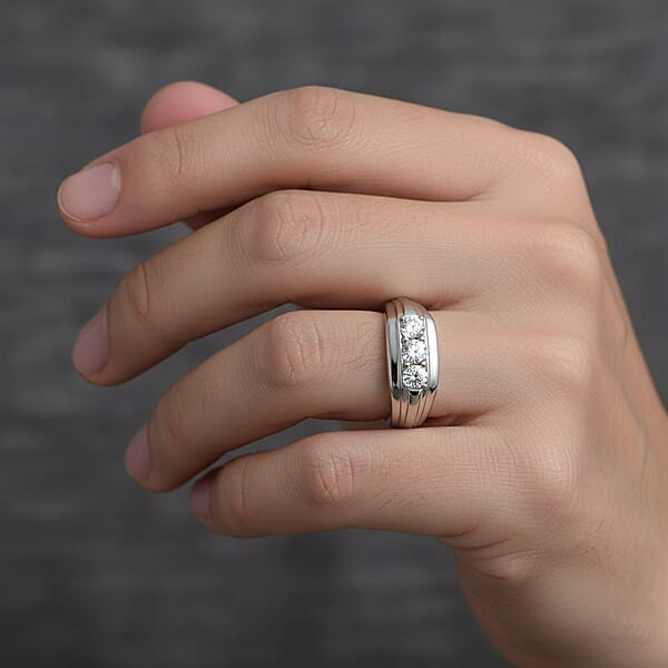 D'Joy Moissanite 1.00 Ctw Men's Ring In Rhodium Over Sterling Silver