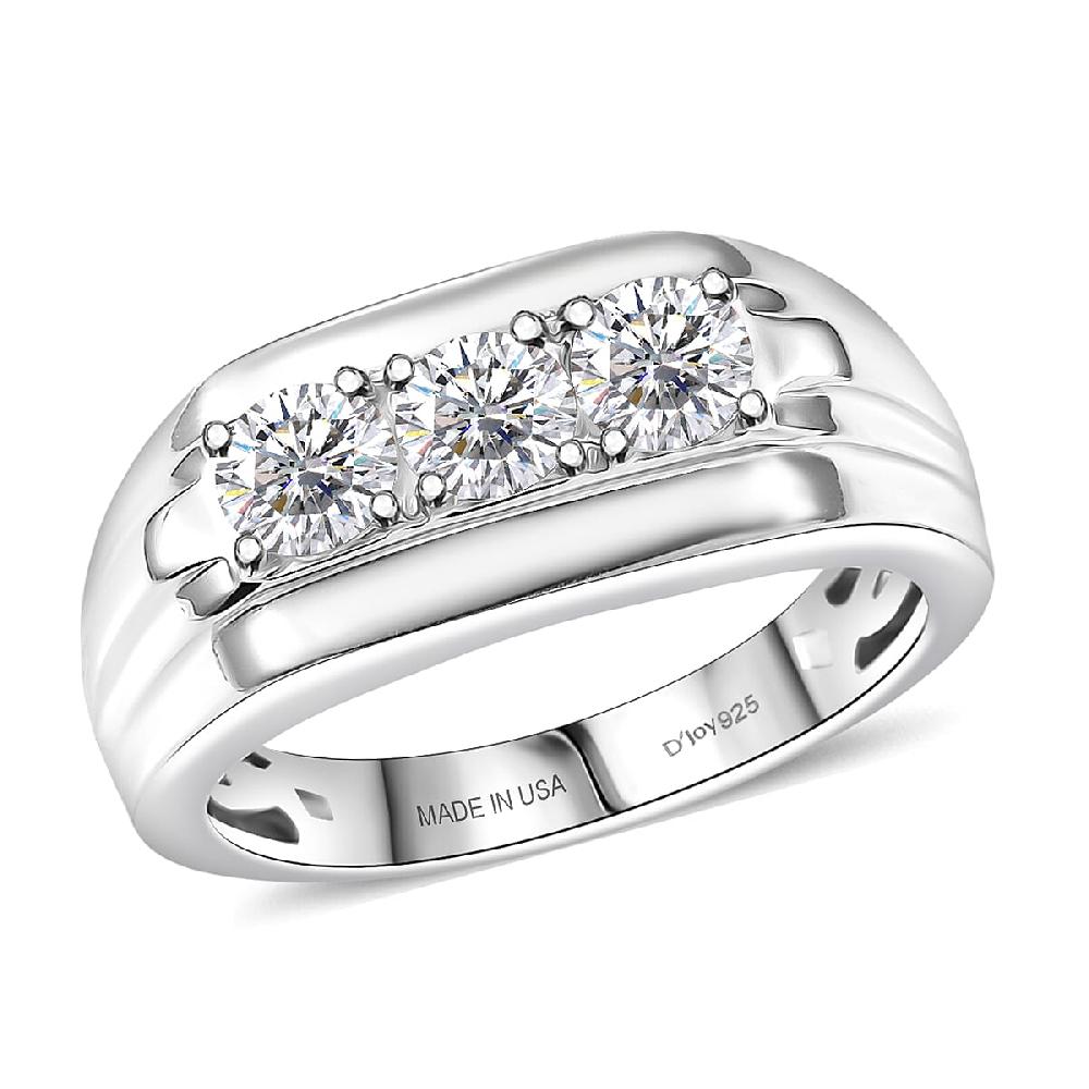 D'Joy Moissanite 1.00 ctw Men's Ring in Rhodium Over Sterling Silver