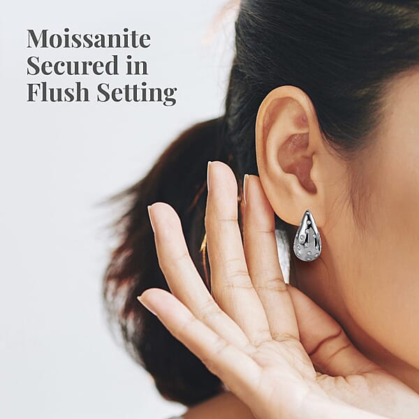 D'Joy Moissanite 1.00 Ctw Raindrop Statement Earrings In Platinum Over Sterling Silver