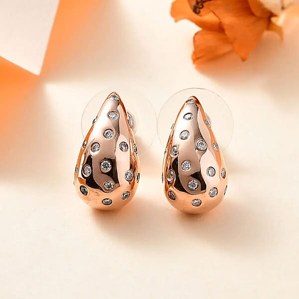D'Joy Moissanite 1.00 Ctw Raindrop Statement Earrings In Vermeil Rose Gold Over Sterling Silver