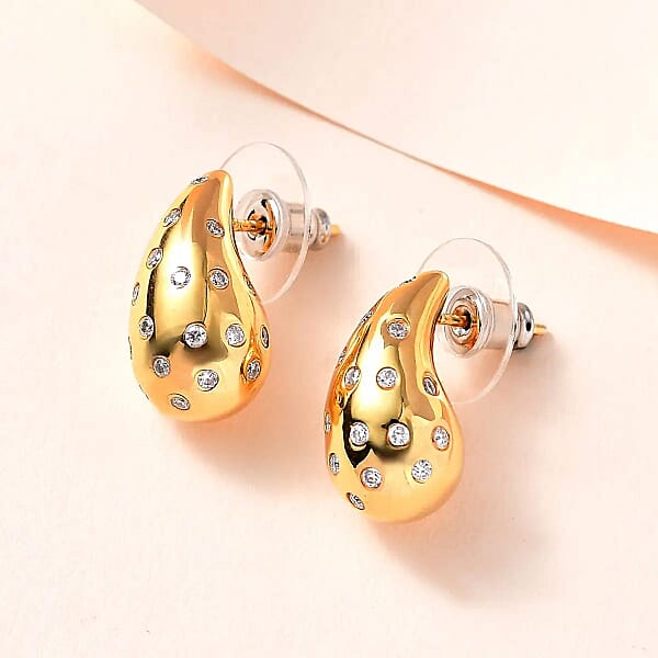D'Joy Moissanite 1.00 Ctw Raindrop Statement Earrings In Vermeil Yellow Gold Over Sterling Silver