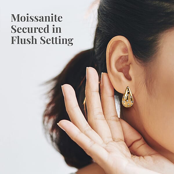 D'Joy Moissanite 1.00 Ctw Raindrop Statement Earrings In Vermeil Yellow Gold Over Sterling Silver