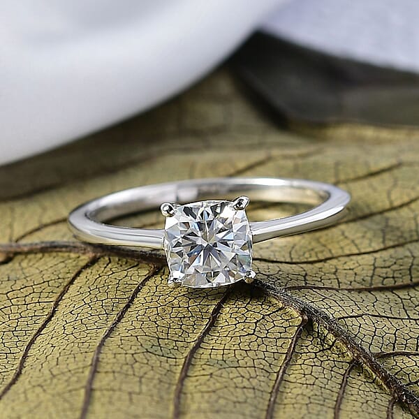 D'Joy Moissanite 1.00 Ctw Solitaire Ring In Platinum Over Sterling Silver