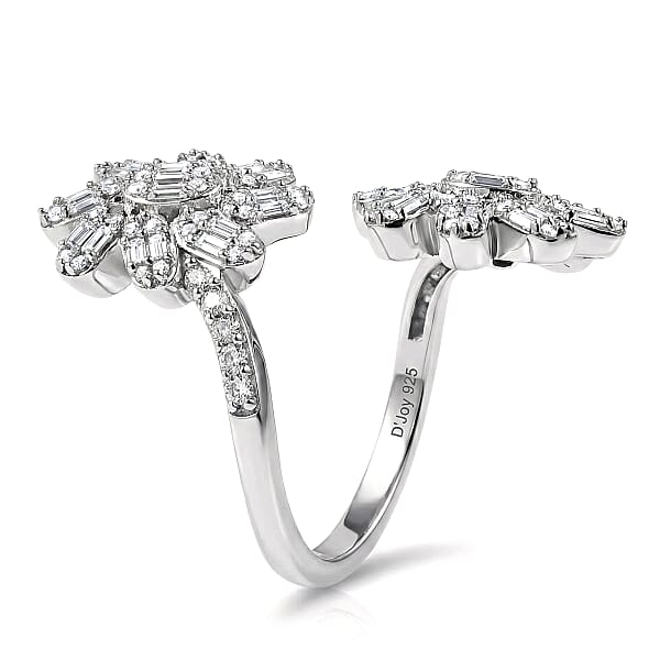 D'Joy Moissanite 1.10 Ctw Twin Flower Ring In Rhodium Over Sterling Silver
