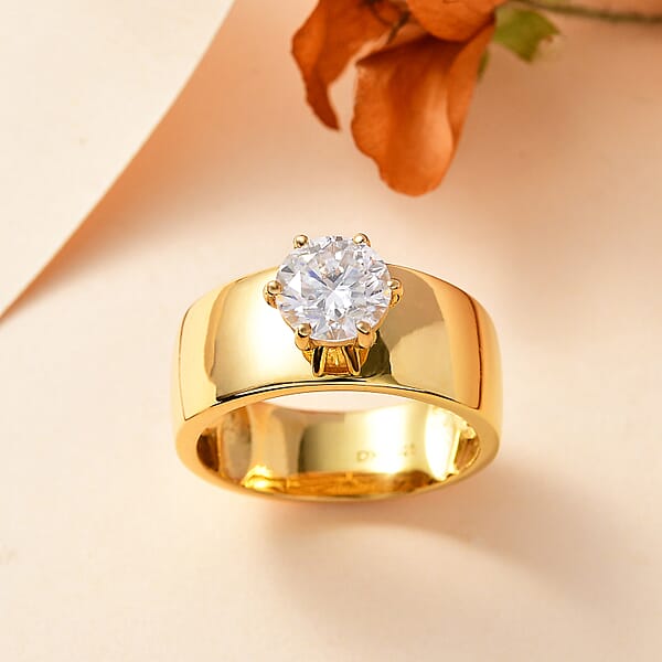 D'Joy Moissanite 1.15 Ctw Royal Majesty Ring In 18K Vermeil Yellow Gold Over Sterling Silver
