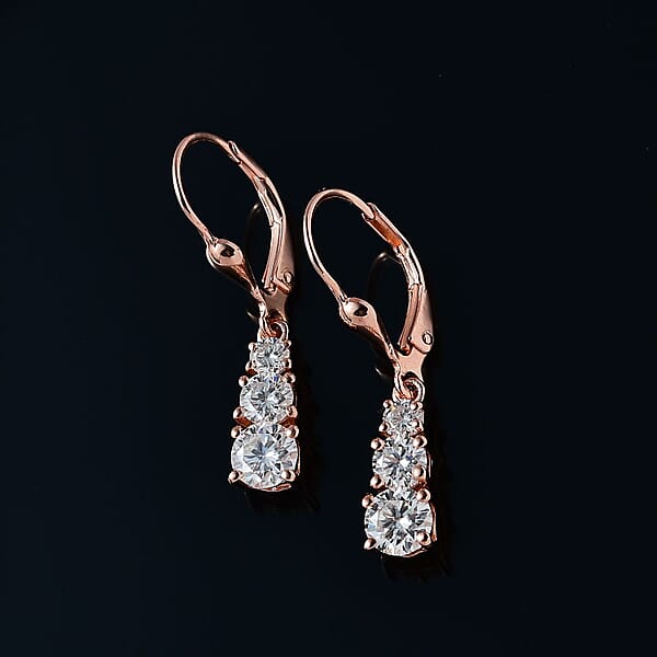 D'Joy Moissanite 1.50 Ctw Lever Back Earrings In Vermeil Rose Gold Over Sterling Silver