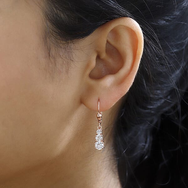 D'Joy Moissanite 1.50 Ctw Lever Back Earrings In Vermeil Rose Gold Over Sterling Silver