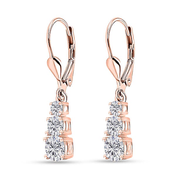 D'Joy Moissanite 1.50 Ctw Lever Back Earrings In Vermeil Rose Gold Over Sterling Silver