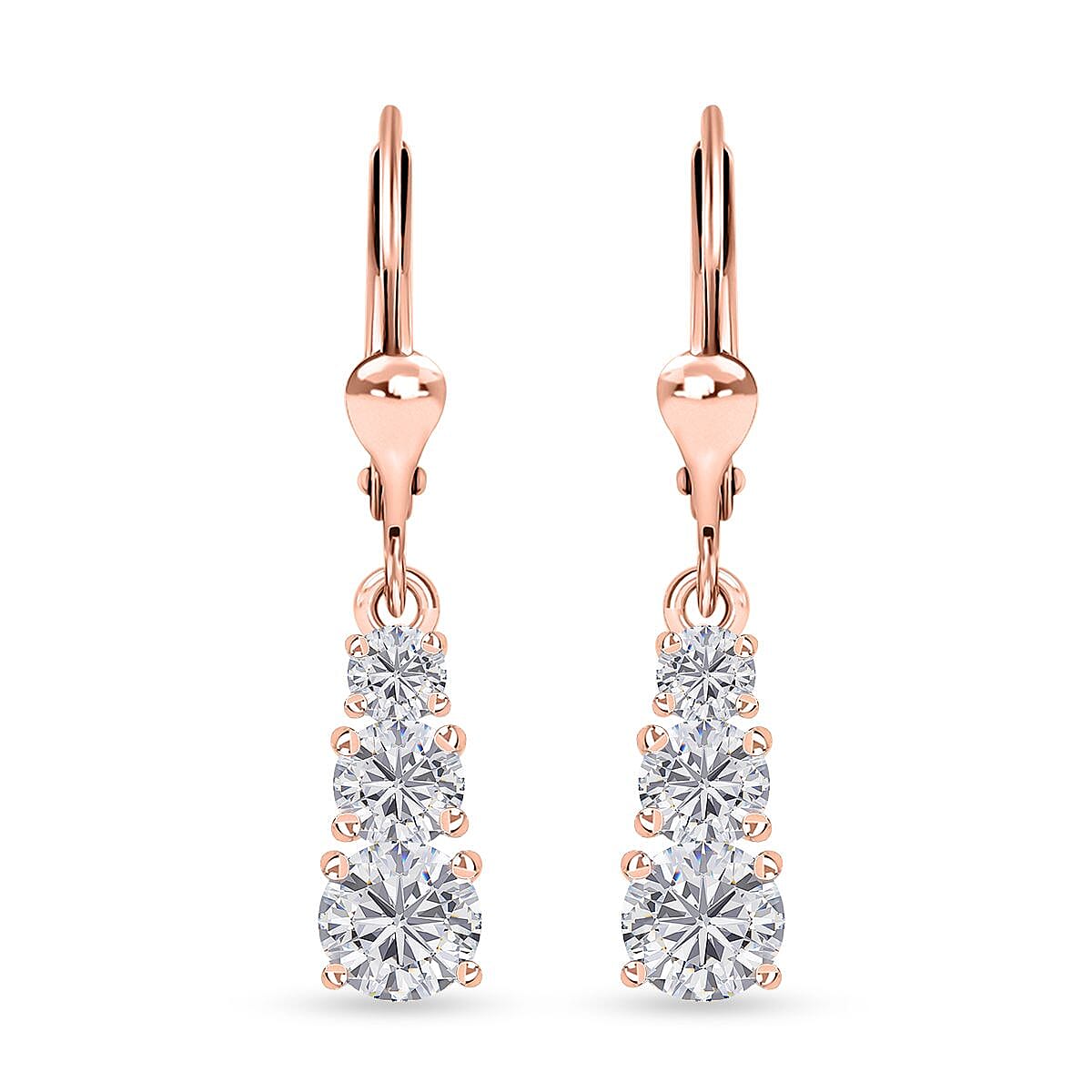 D'Joy Moissanite 1.50 ctw Lever Back Earrings in Vermeil Rose Gold Over Sterling Silver